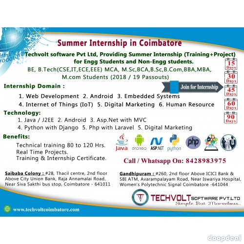 Techvolt Internship in Coimbatore||Internship Program||Training Program